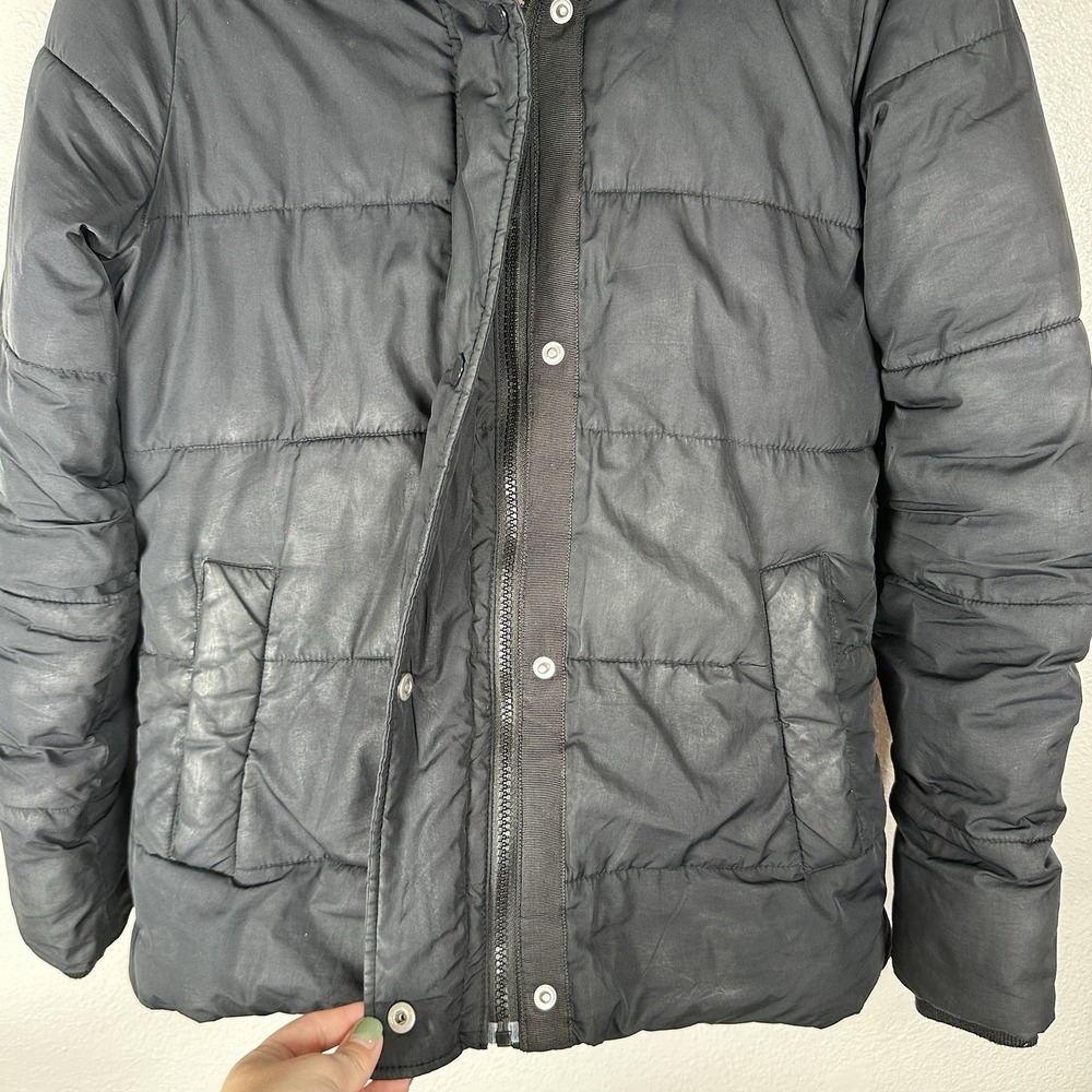 Abercrombie & Fitch Y2K Puffer Jacket Womens Sz XS Black Fur Trim Lined Quilted - Picture 2 of 9